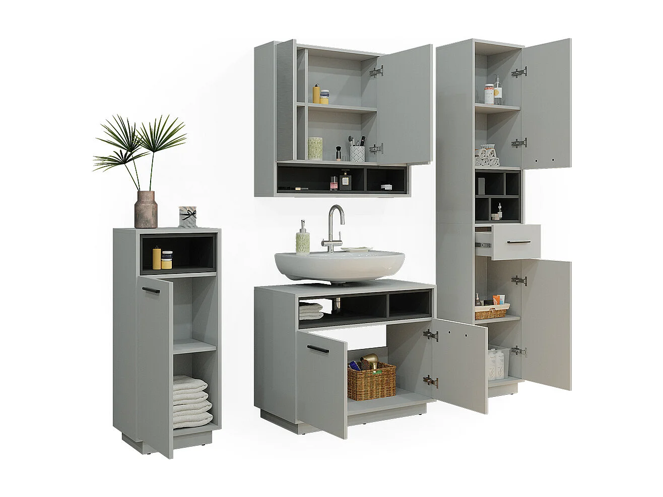 Conjunto de muebles de baño gris 80x40x64 beatrice