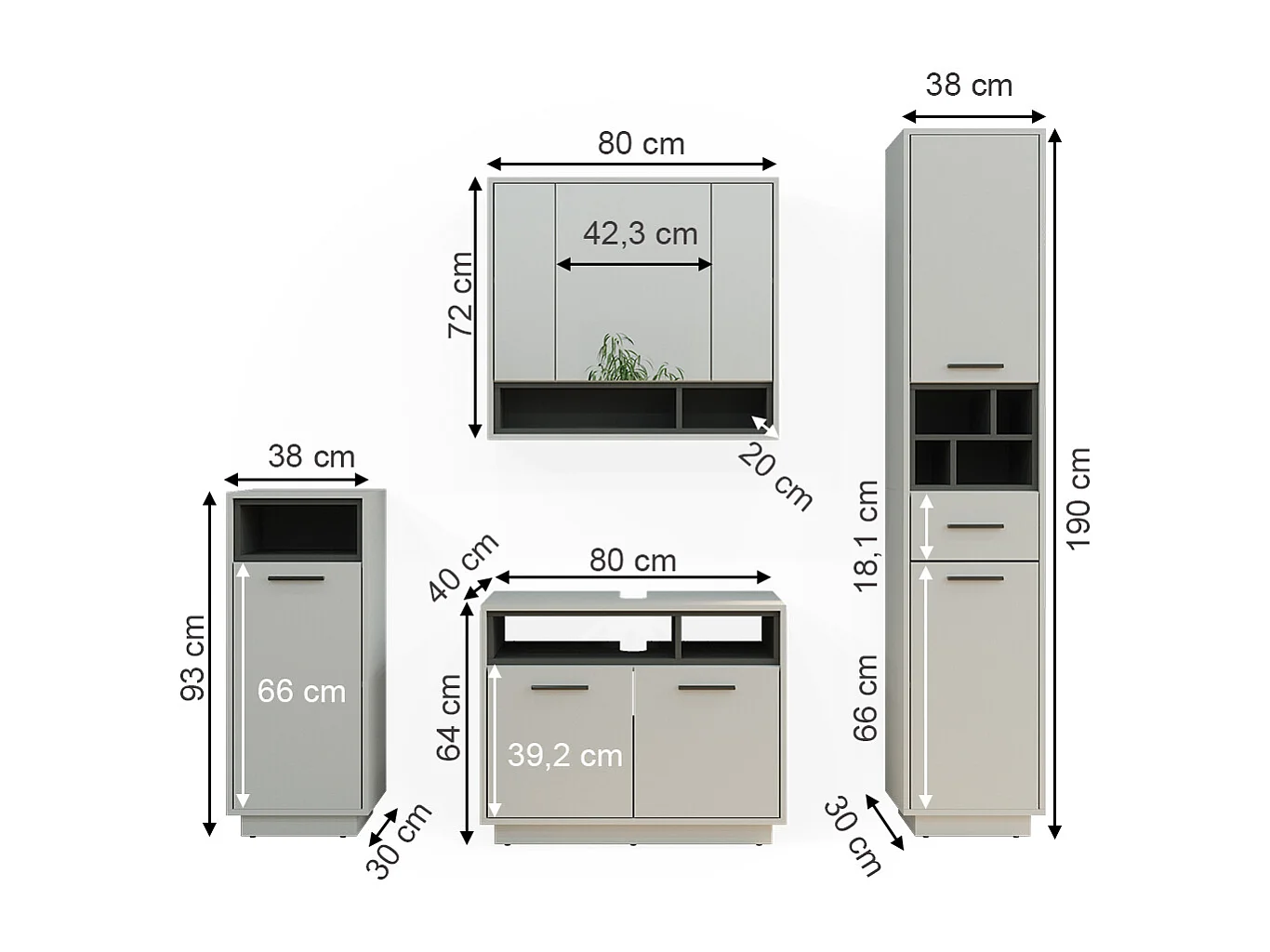 Meubles bain gris 80x40x64 beatrice