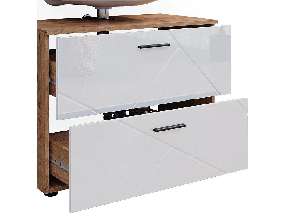 Badmöbel-Set weiß hochglanz/goldkraft eiche 80x41x58.6 irma