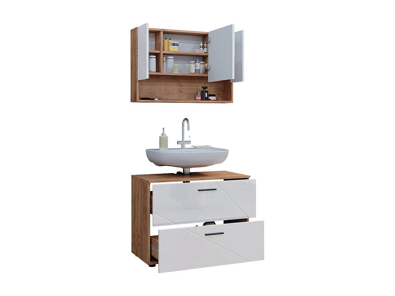 Meubles bain blanc brillant/chêne doré 80x41x58.6 irma