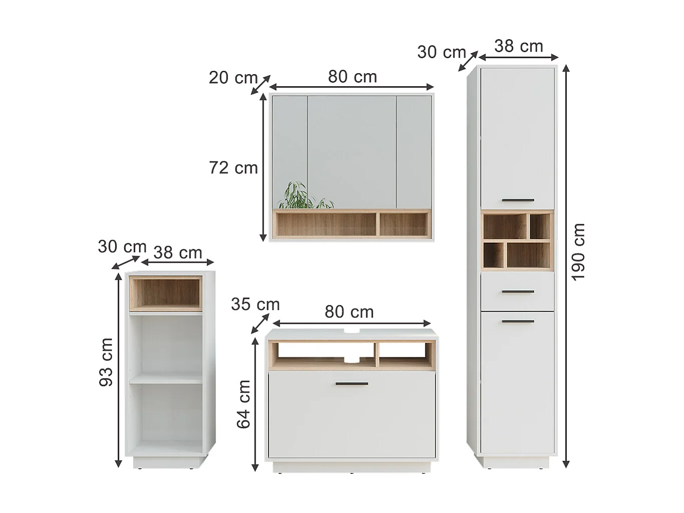 Conjunto de mueble de baño blanco/sonoma 80x35x64 beatrice
