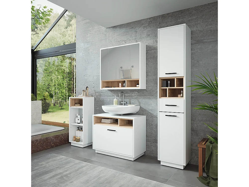 Conjunto de mueble de baño blanco/sonoma 80x35x64 beatrice