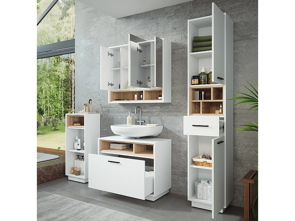 Conjunto de mueble de baño blanco/sonoma 80x35x64 beatrice