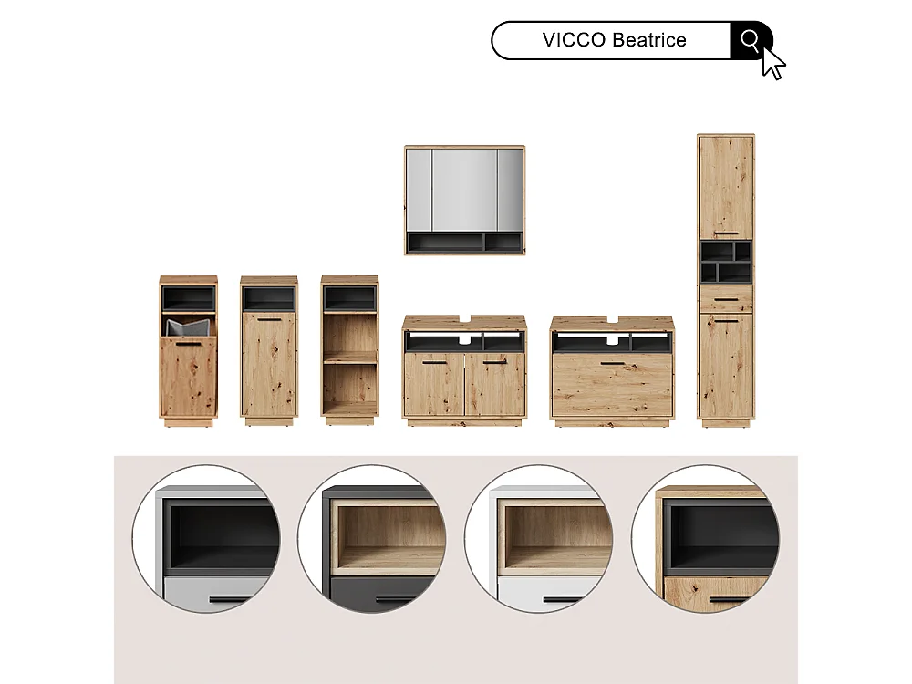 Conjunto de mueble de baño blanco/sonoma 80x35x64 beatrice