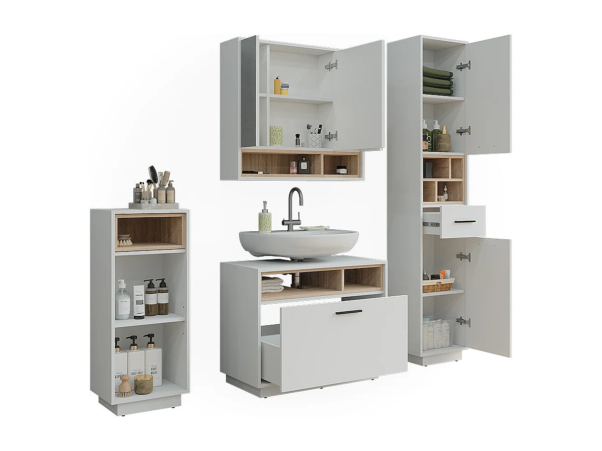 Ensemble de meubles de salle de bains blanc/sonoma 80x35x64 beatrice