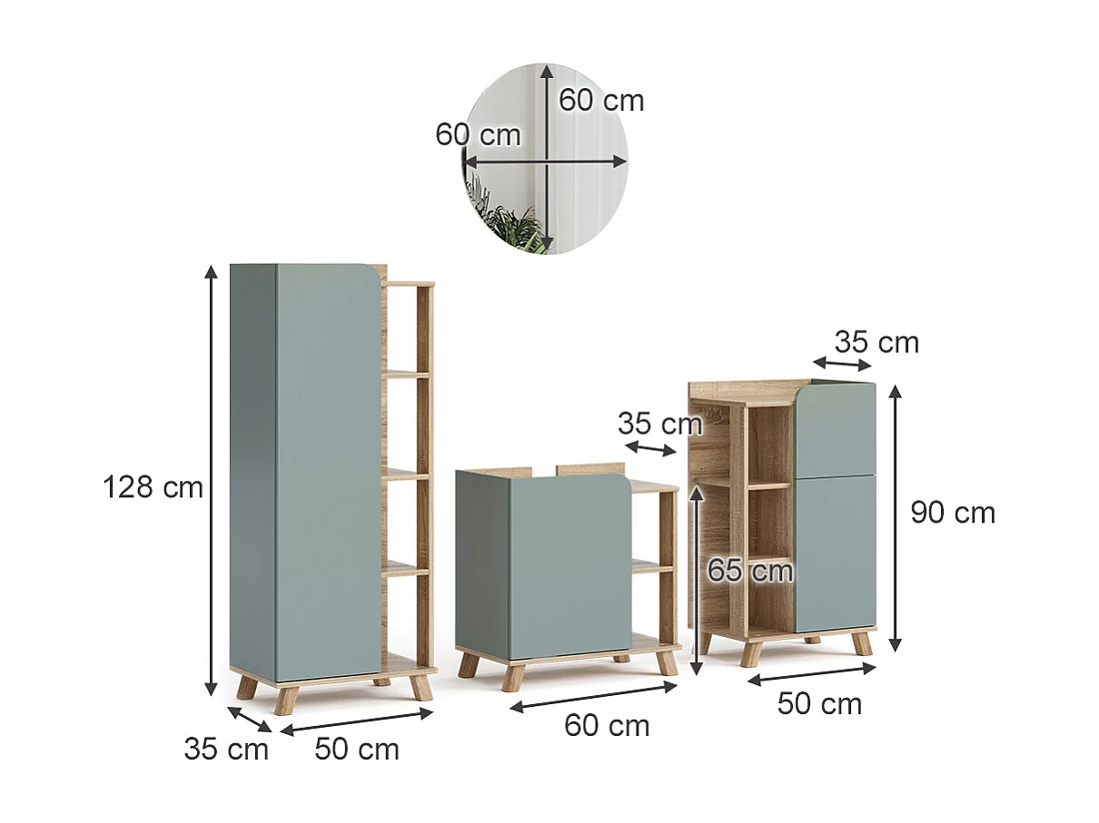 Meubles bain sonoma/bleu 60x35x65 karen