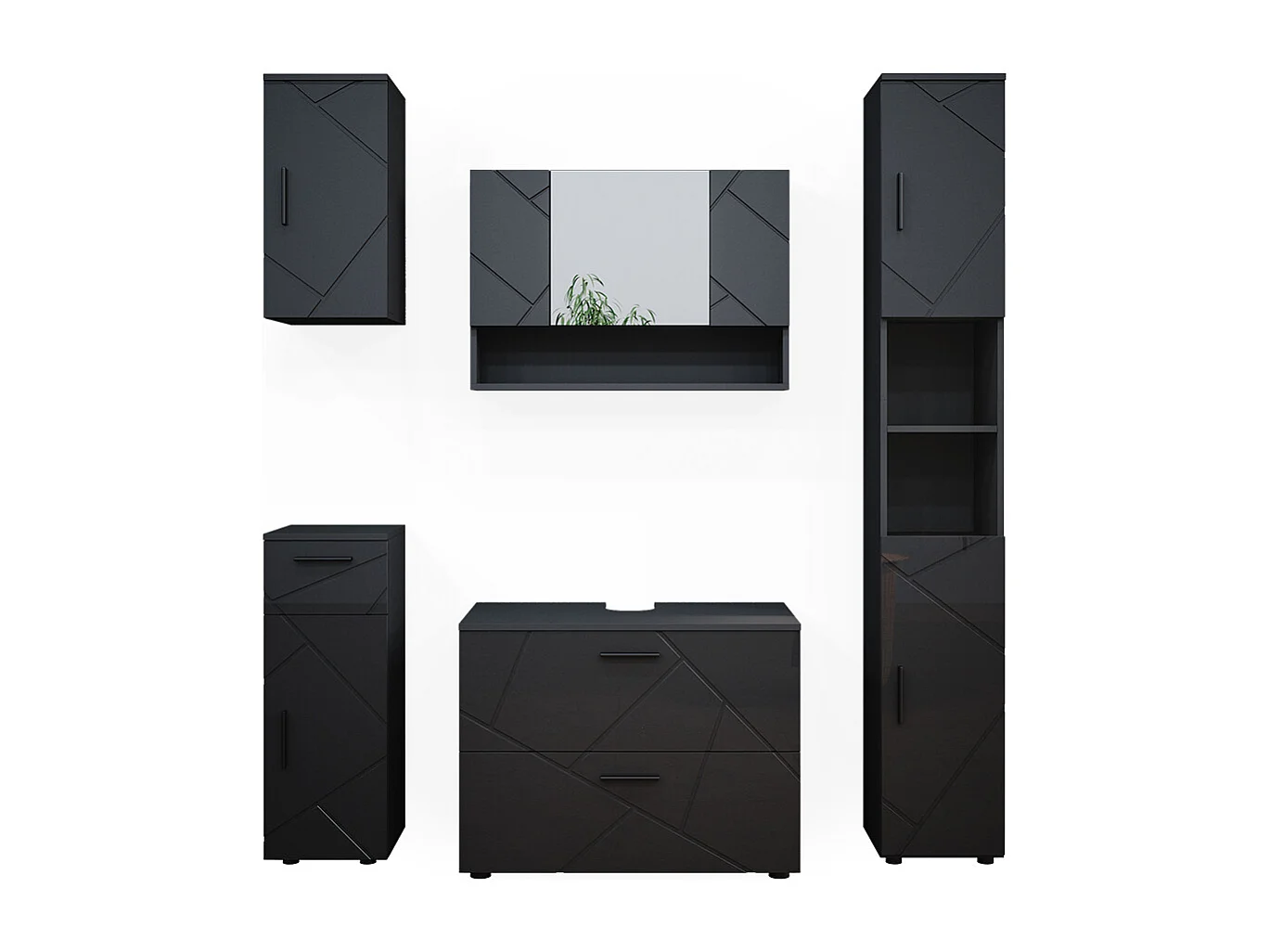 Conjunto de muebles de baño antracita alto brillo 80x41x58.6 irma