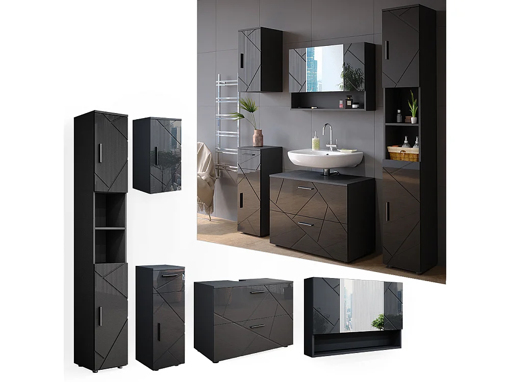 Meubles bain anthracite haute brillance 80x41x58.6 irma