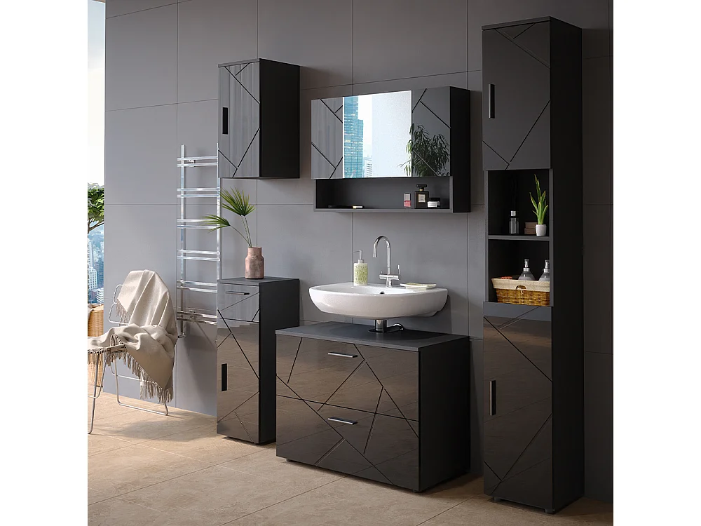 Meubles bain anthracite haute brillance 80x41x58.6 irma