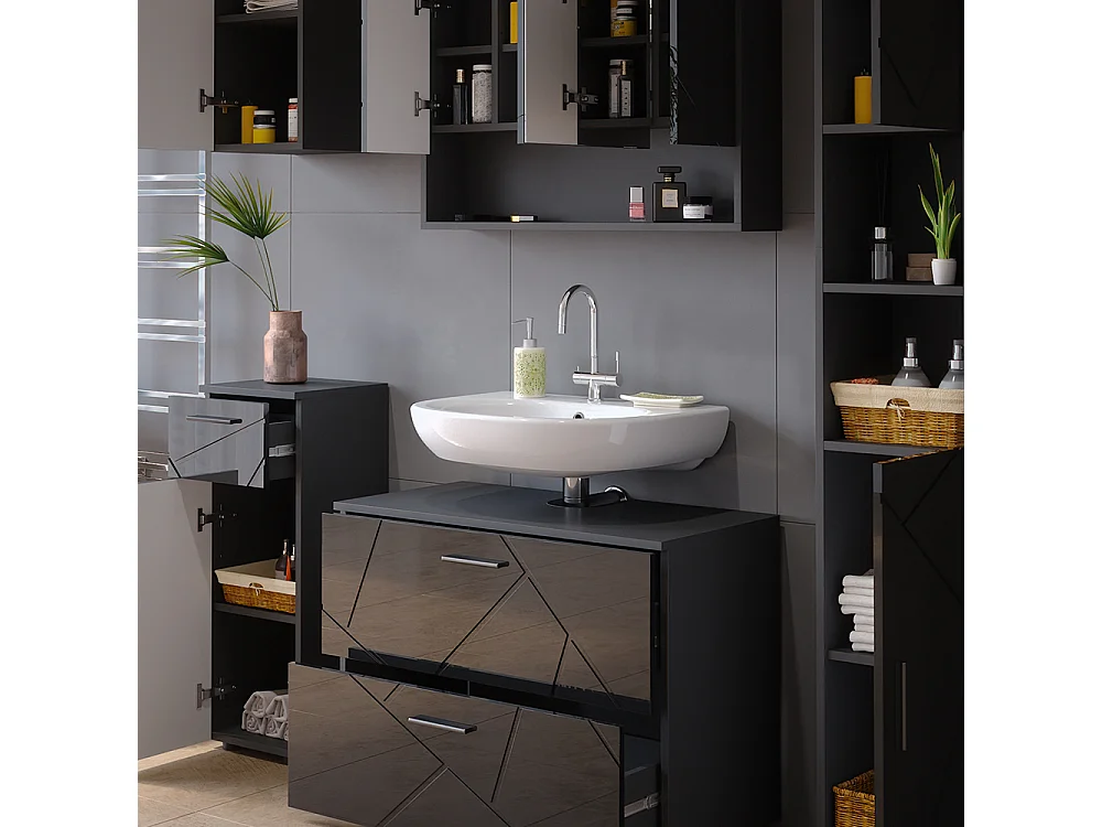 Meubles bain anthracite haute brillance 80x41x58.6 irma