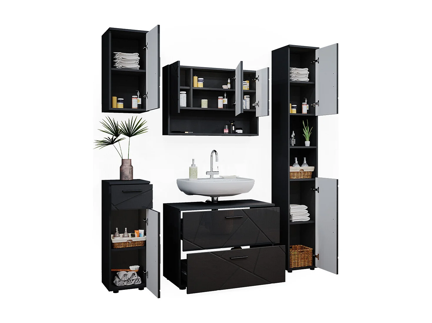 Meubles bain anthracite haute brillance 80x41x58.6 irma