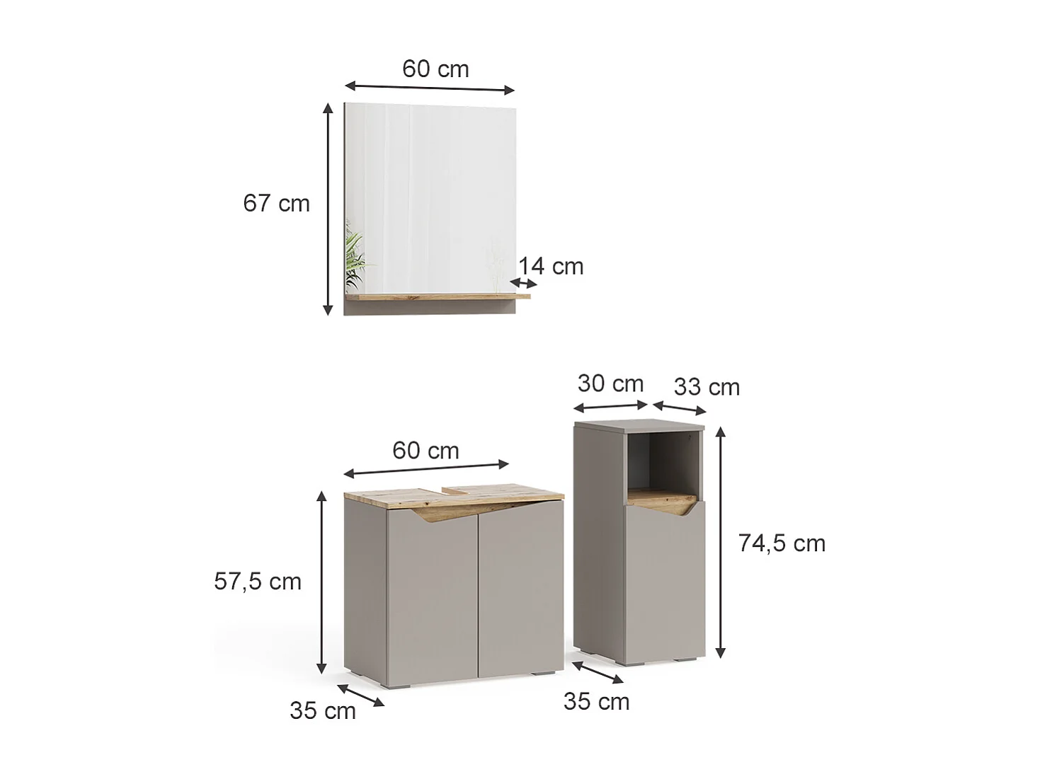 Meubles bain grège 60x35x57 marelle
