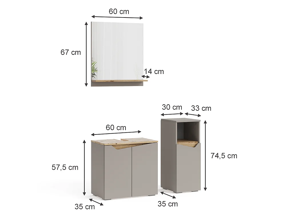 Badmeubelcombinatie grijs 60x35x57 marelle