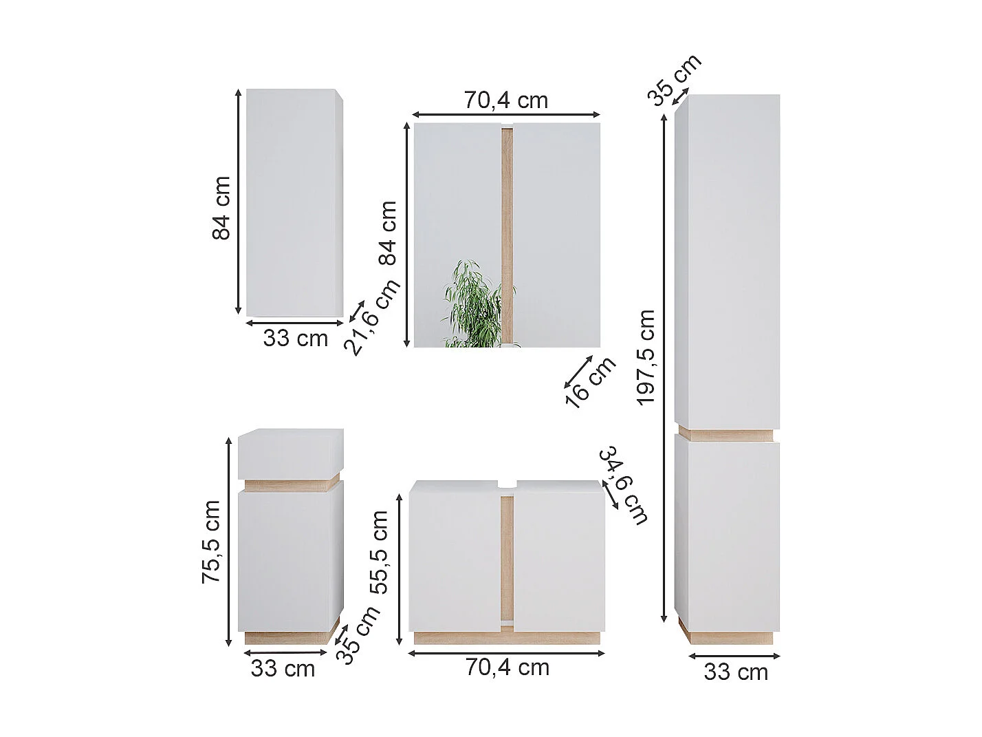 Set di mobili da bagno bianco 70x34x55 gloria