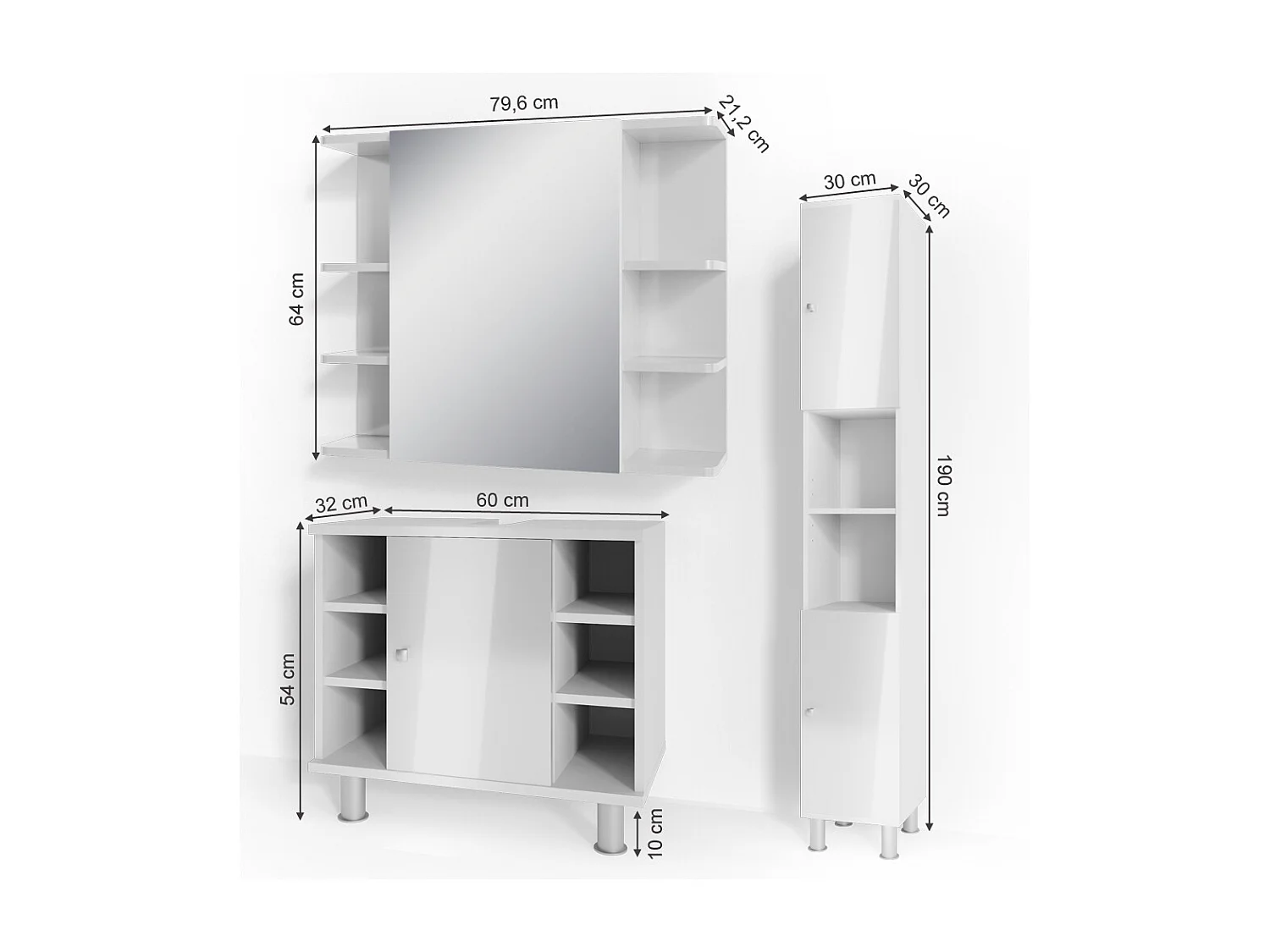 Set mobili bagno bianco lucido 60x32x54 fynn