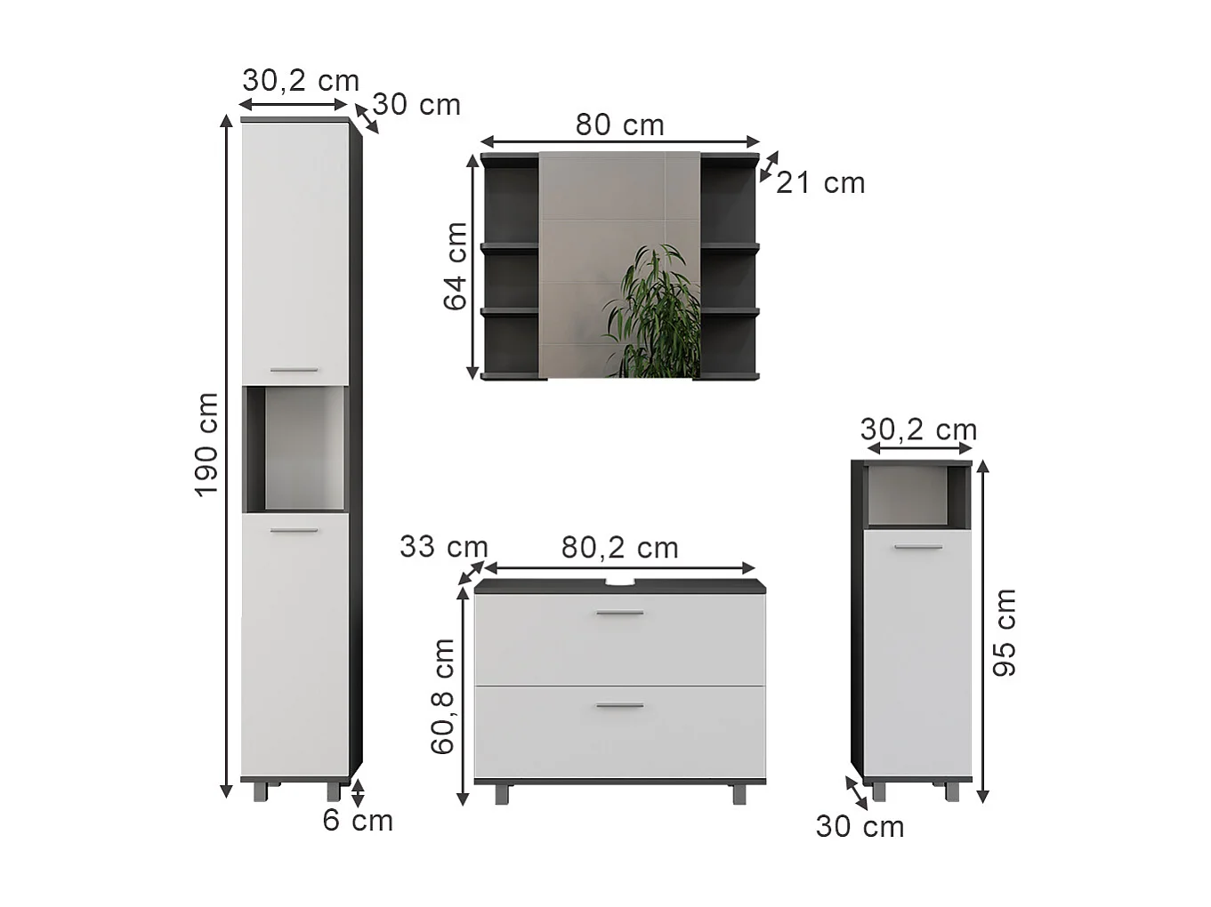 Meubles bain anthracite/blanc 80.2x33x60.8 ilias