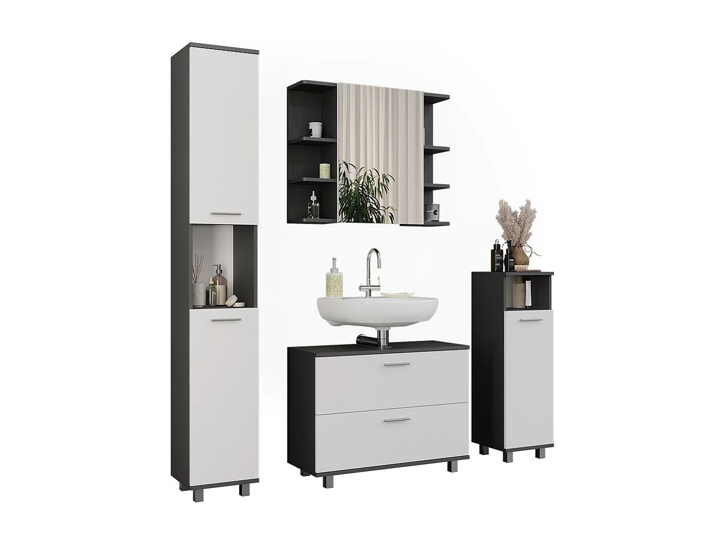 Meubles bain anthracite/blanc 80.2x33x60.8 ilias