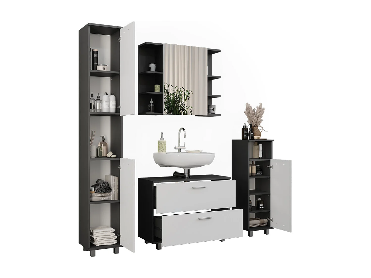 Meubles bain anthracite/blanc 80.2x33x60.8 ilias