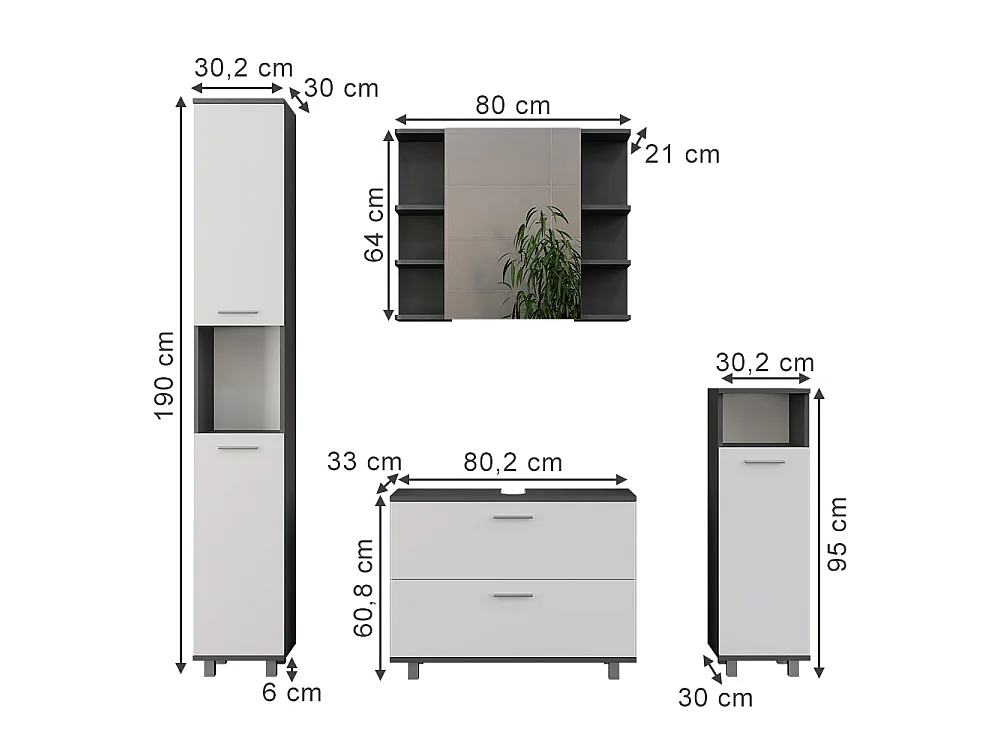 Badmöbel-Set anthrazit/weiß 80.2x33x60.8 ilias