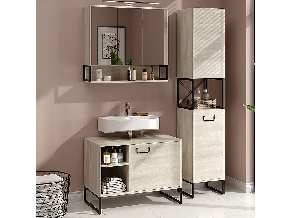 Conjunto de muebles de baño roble/negro 80x45.5x60 vionna