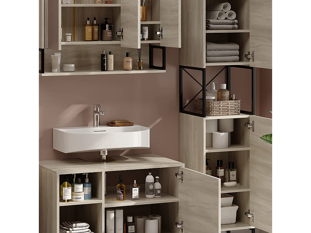 Conjunto de muebles de baño roble/negro 80x45.5x60 vionna