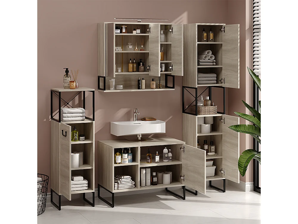 Conjunto de muebles de baño roble/negro 80x45.5x60 vionna