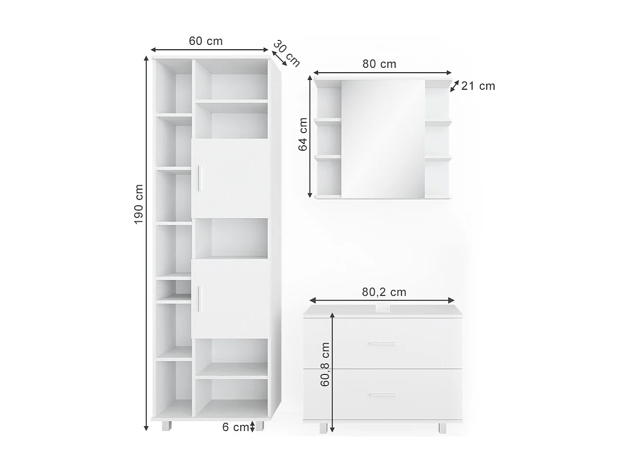 Set mobili bagno bianco 80.2x33x60.8 ilias