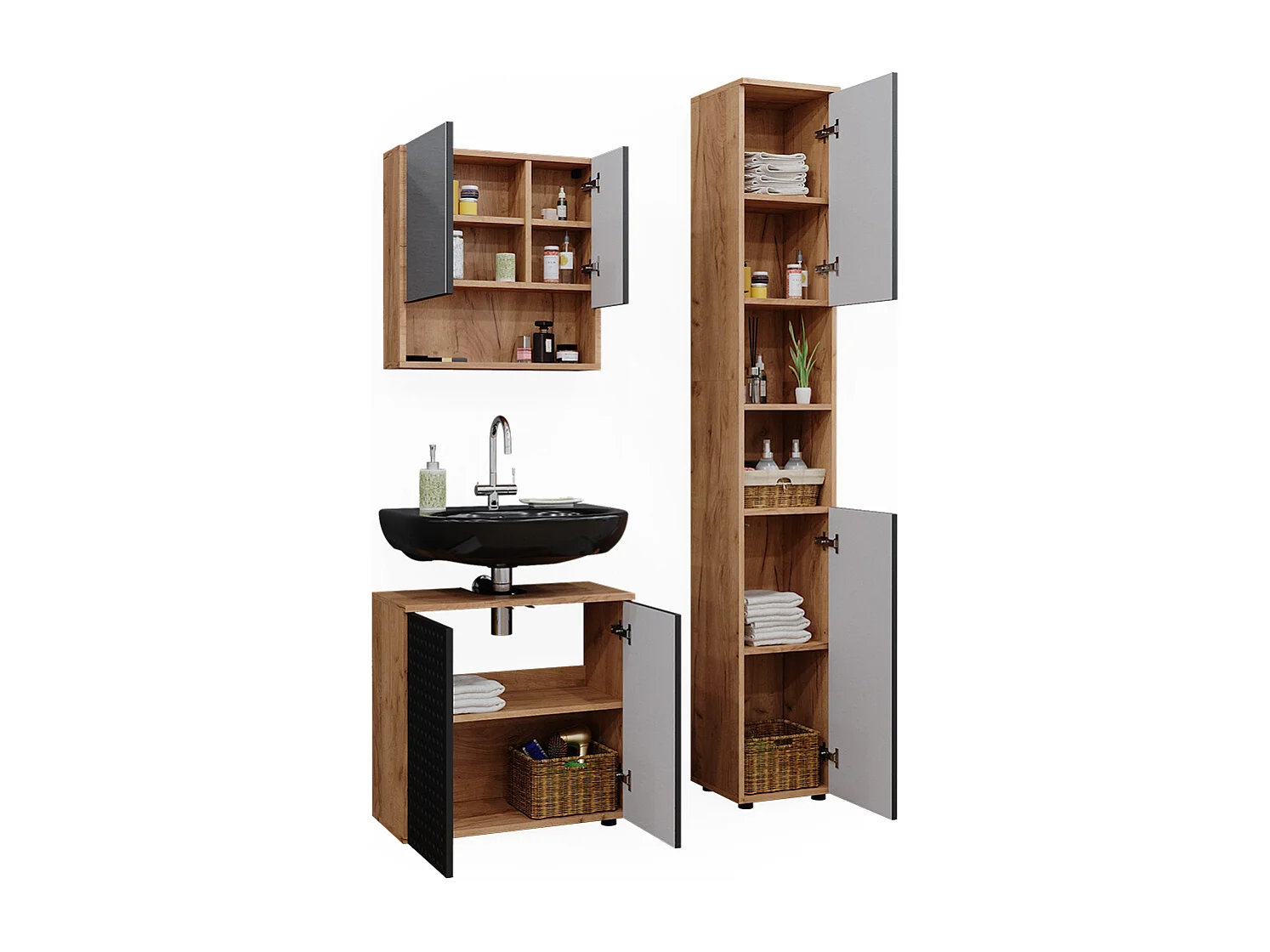 Conjunto de muebles de baño lunares antracita 80x41x58.6 irma