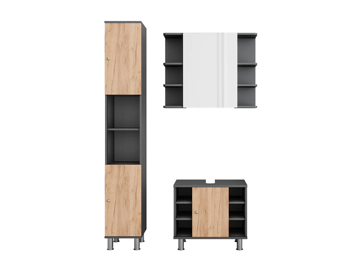 Set di mobili da bagno antracite/quercia dorata 60x32x54 fynn