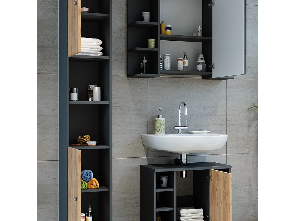 Set di mobili da bagno antracite/quercia dorata 60x32x54 fynn
