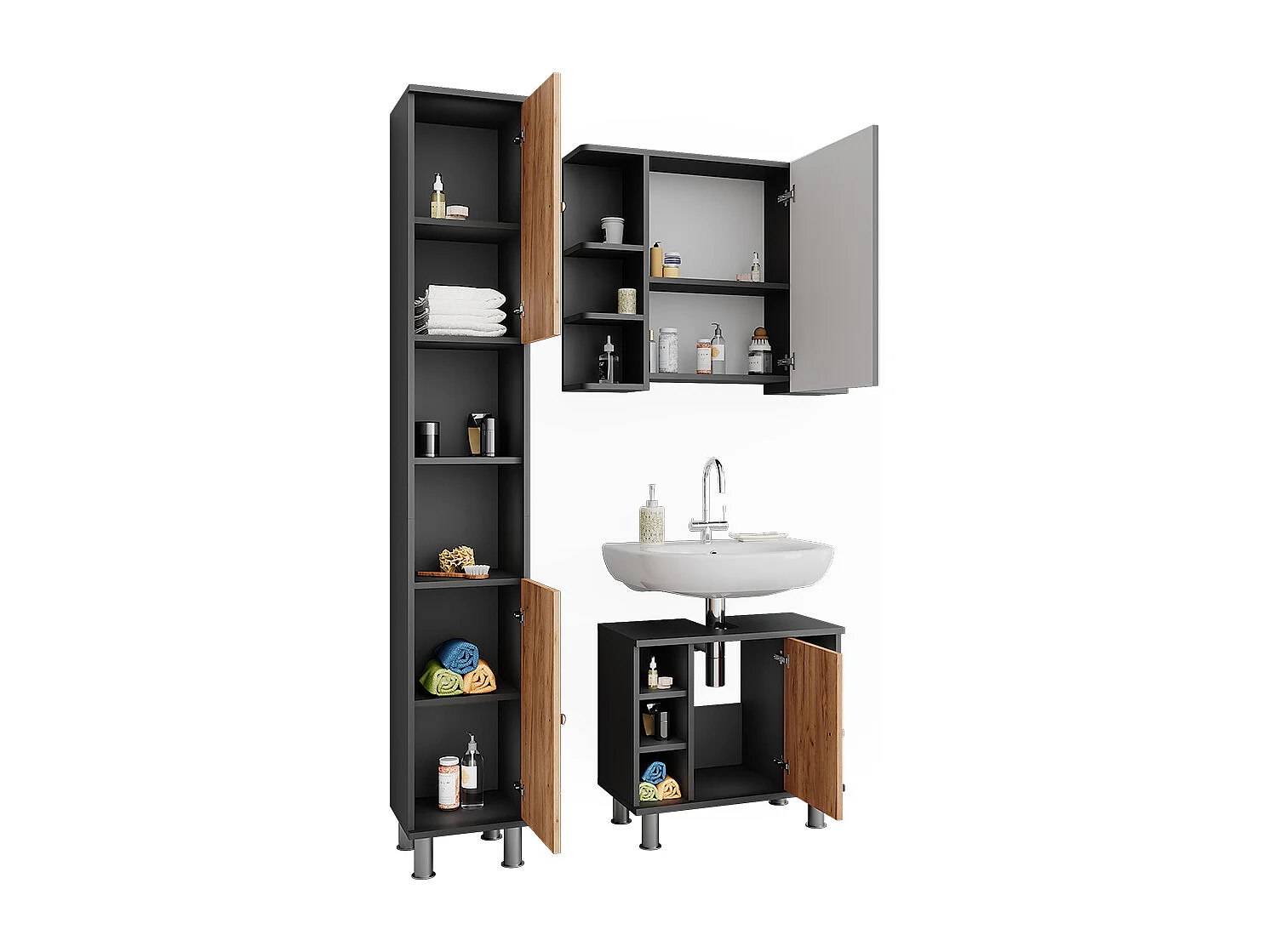 Meubles bain anthracite/chêne doré 60x32x54 fynn