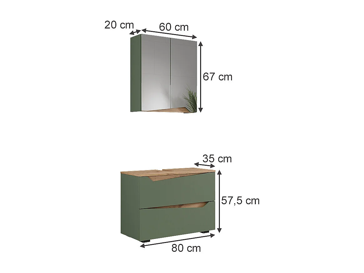 Meubles bain vert/artisan 80x35x57.5 marelle