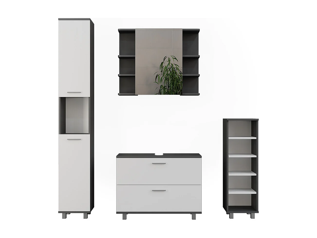 Set di mobili da bagno antracite/bianco 80.2x33x60.8 ilias