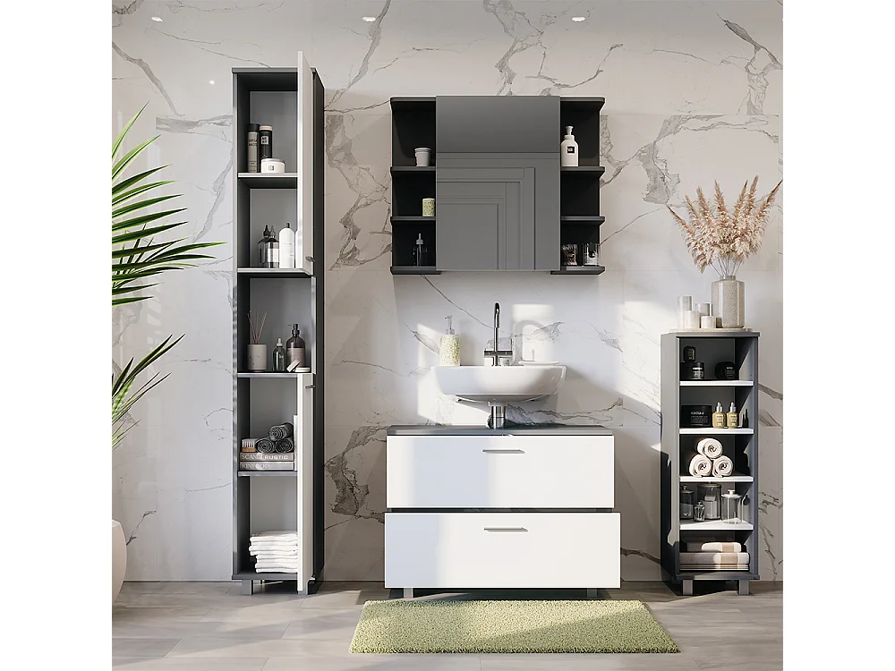 Set di mobili da bagno antracite/bianco 80.2x33x60.8 ilias
