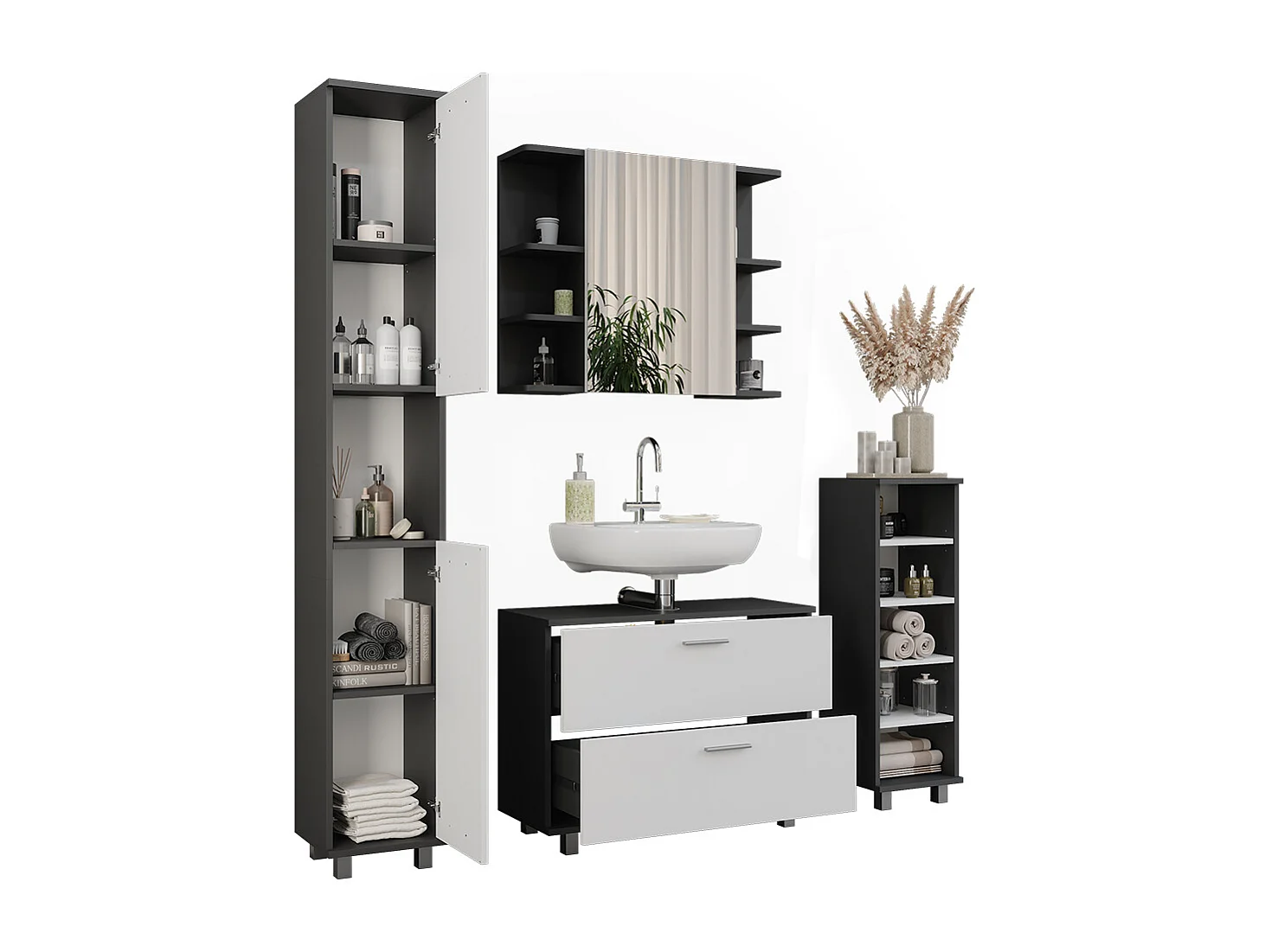 Set di mobili da bagno antracite/bianco 80.2x33x60.8 ilias
