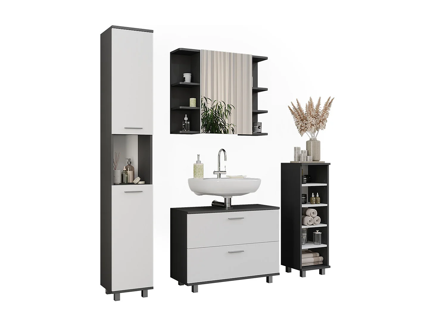 Meubles bain anthracite/blanc 80.2x33x60.8 ilias