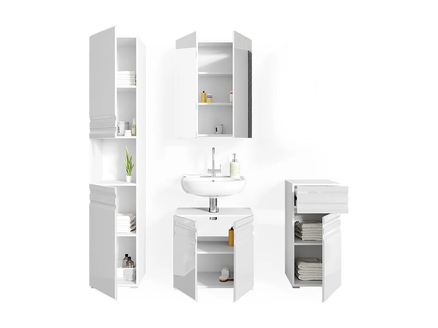 Conjunto de muebles de baño blanco alto brillo 56x34x60 fredd