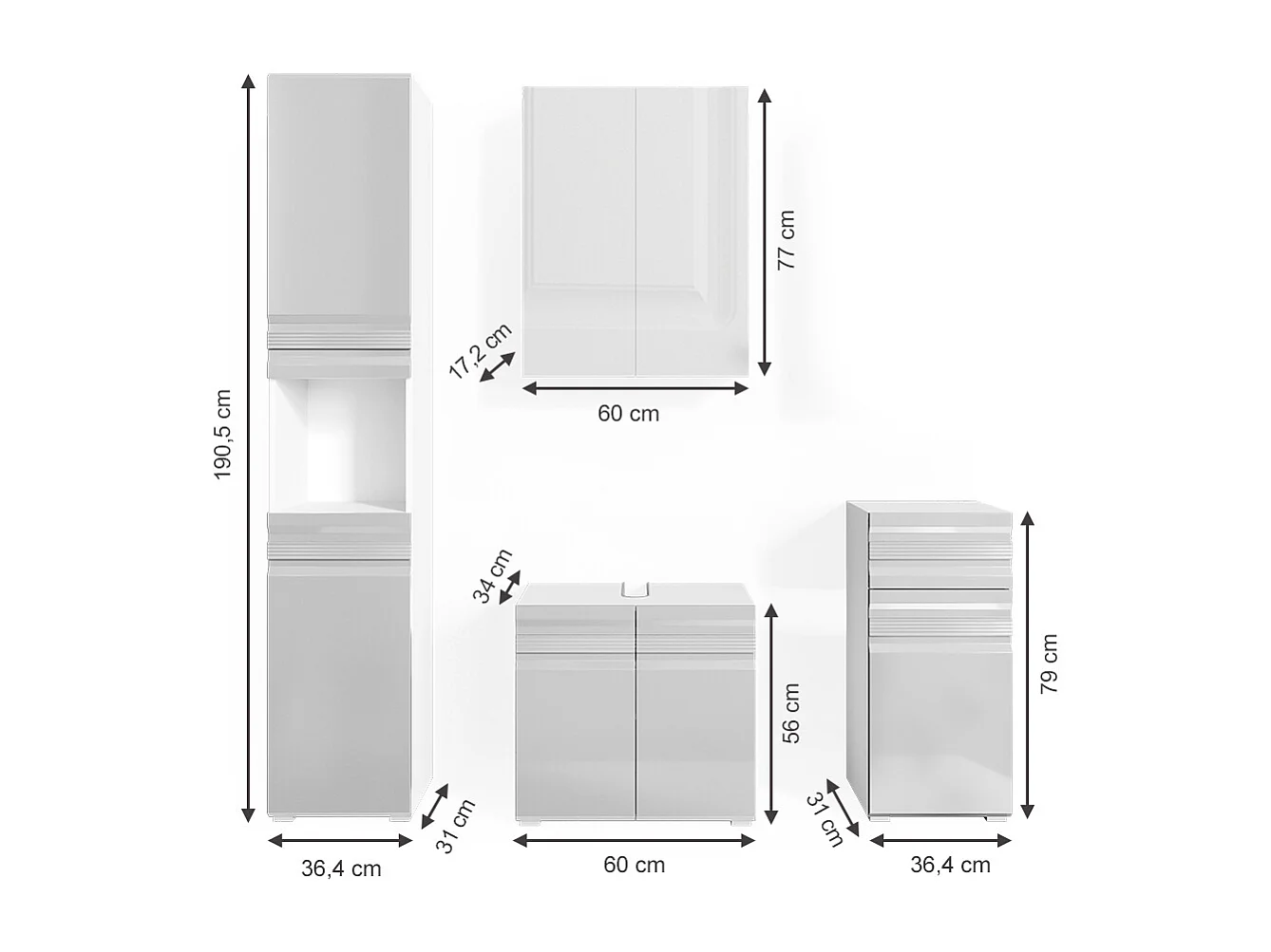Meubles bain blanc haute brillance 56x34x60 fredd