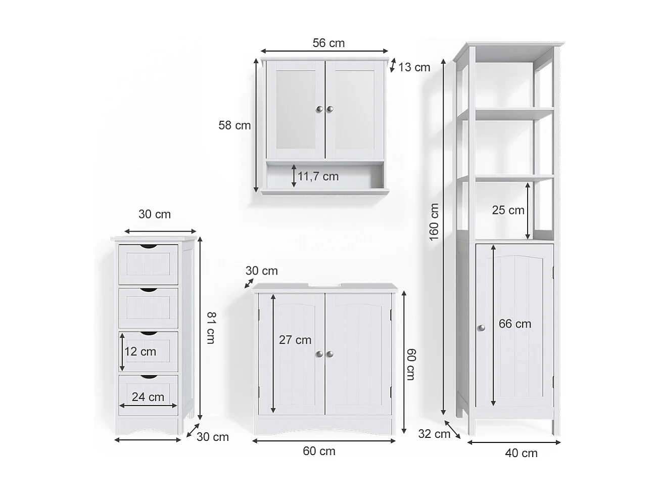 Meubles bain blanc 60x30x60 bianco