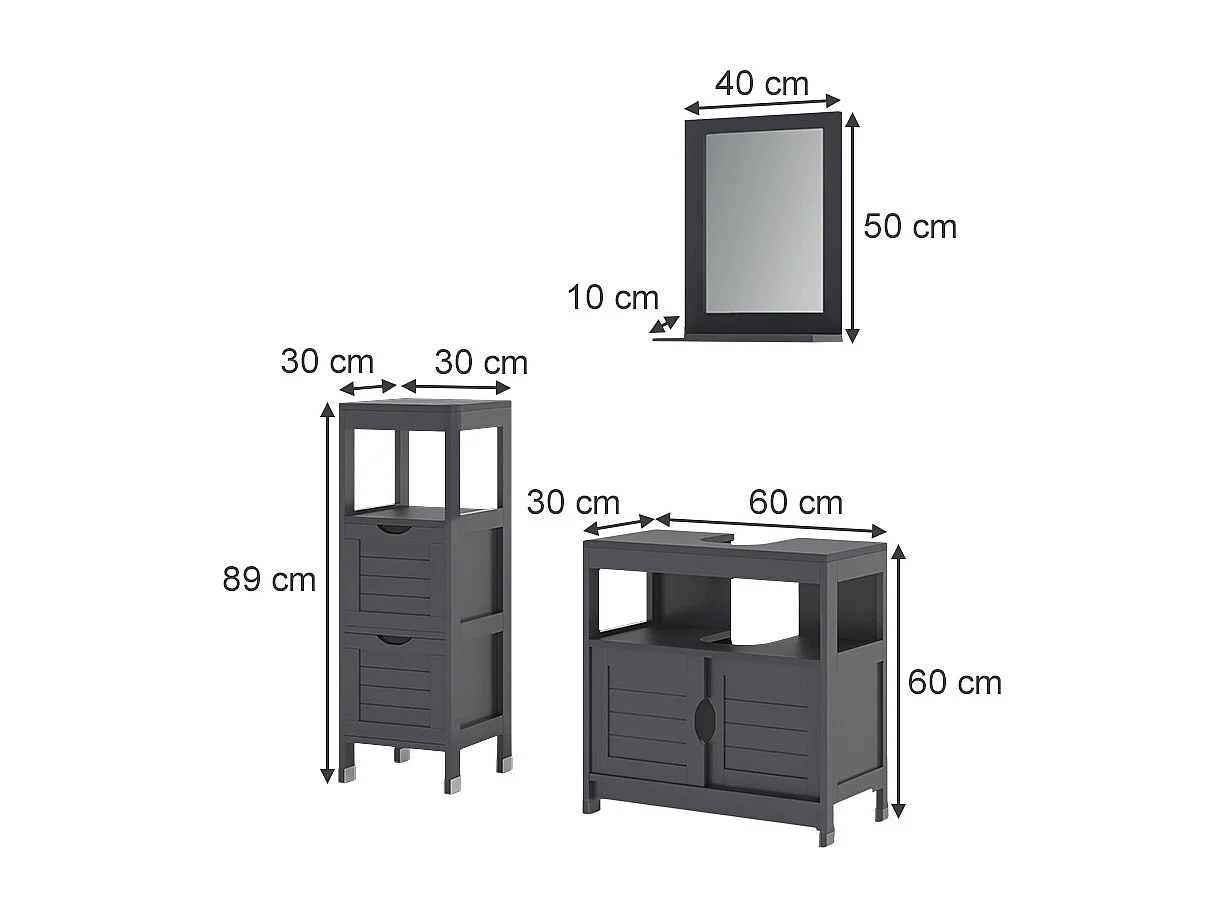 Set di mobili da bagno grigio 60x30x60 vilda