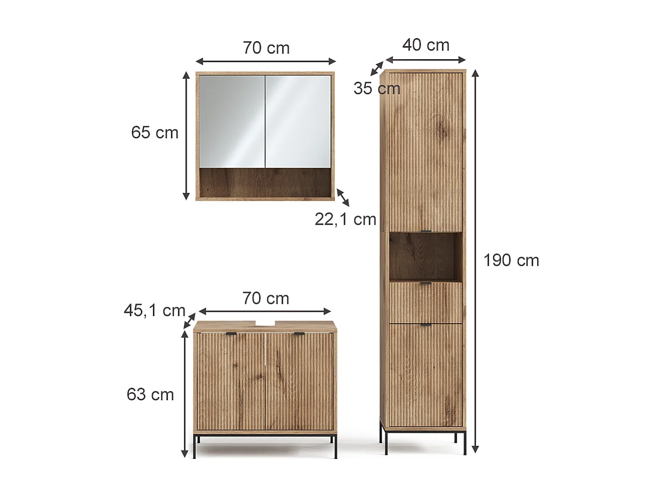 Zestaw mebli łazienkowych viking oak 70x45x63 eliza