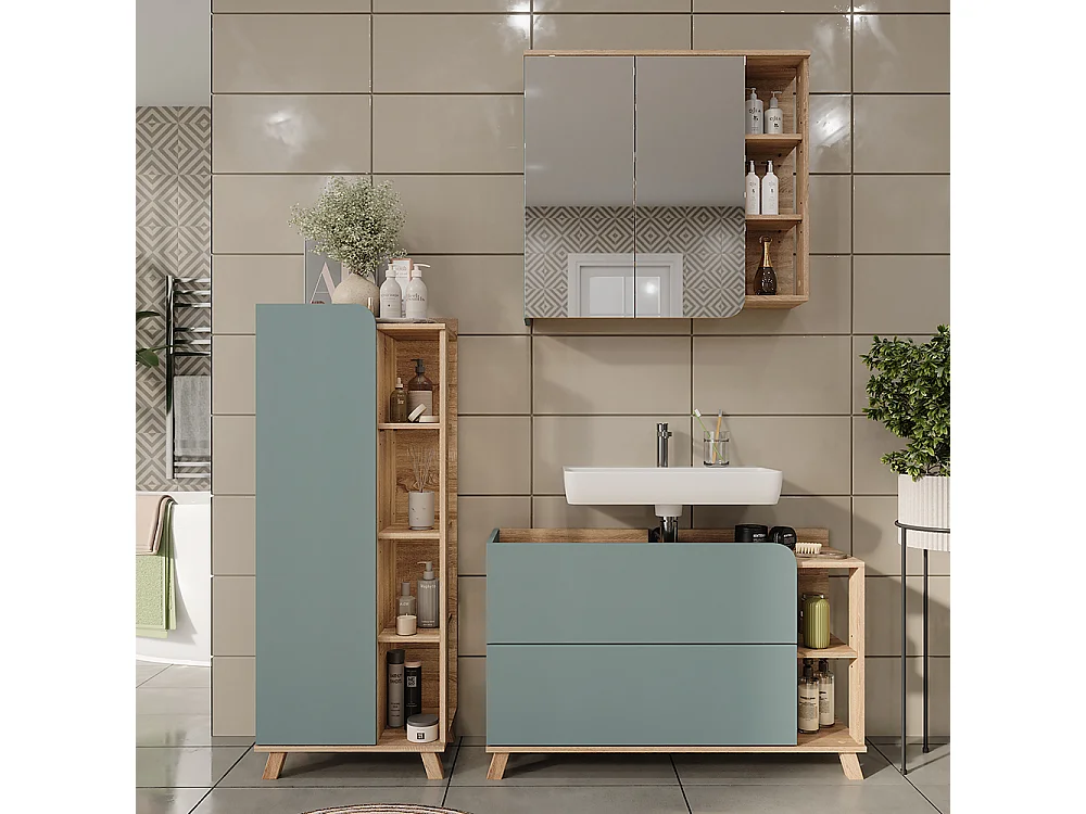 Badkamermeubelset sonoma/blauw 100x35x65 karen