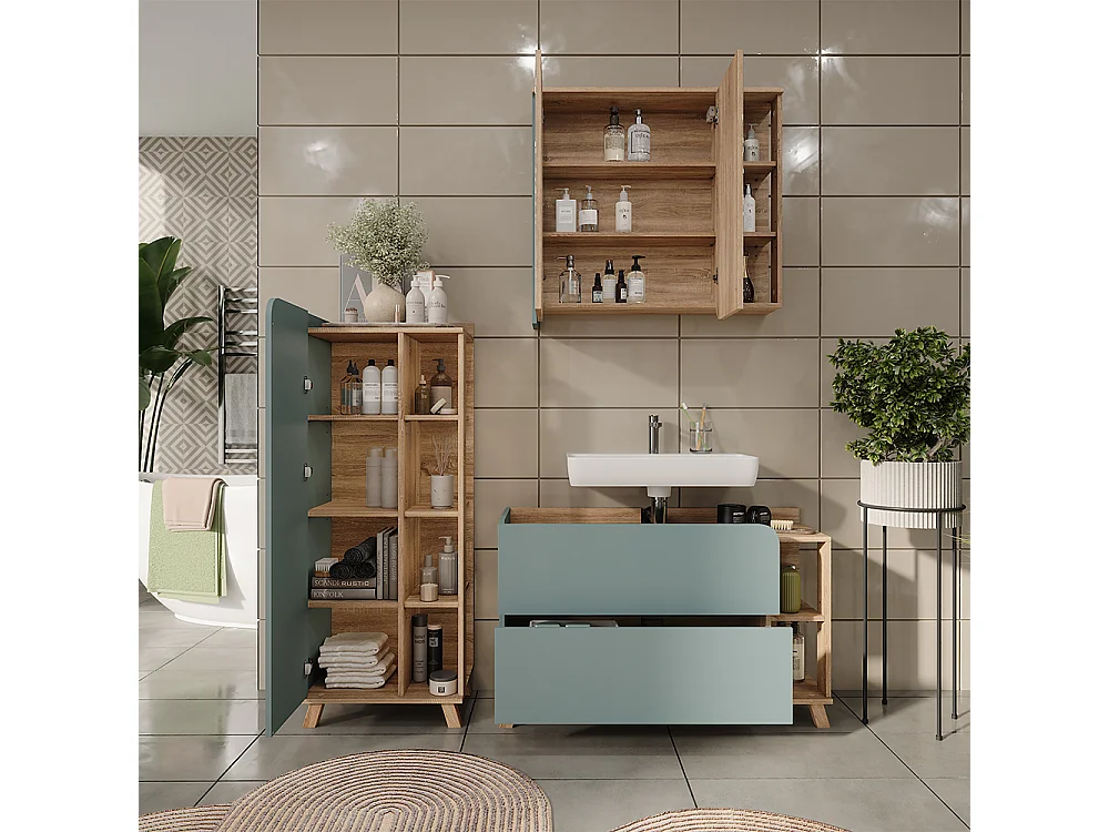 Badkamermeubelset sonoma/blauw 100x35x65 karen