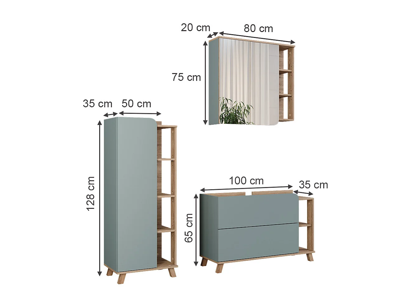 Meubles bain sonoma/bleu 100x35x65 karen