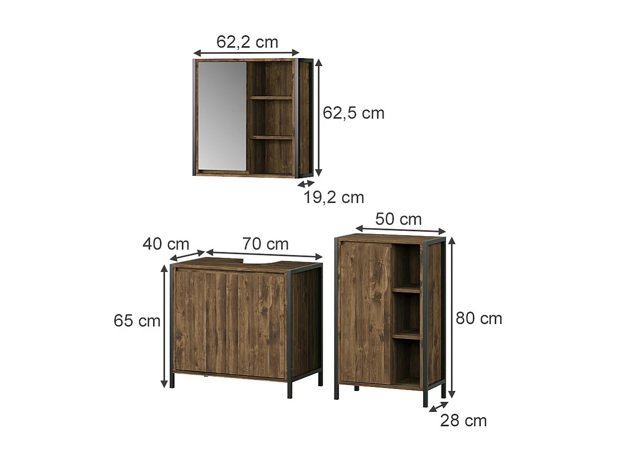 Meubles bain chêne/noir 70x40x65 naola