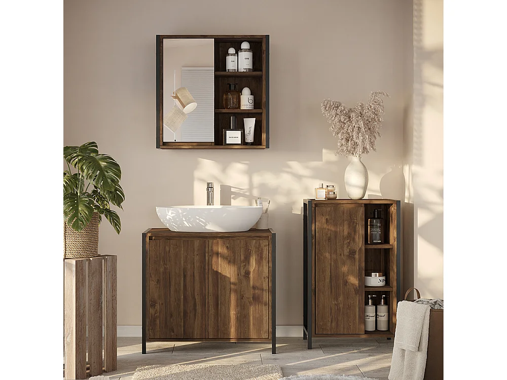 Meubles bain chêne/noir 70x40x65 naola