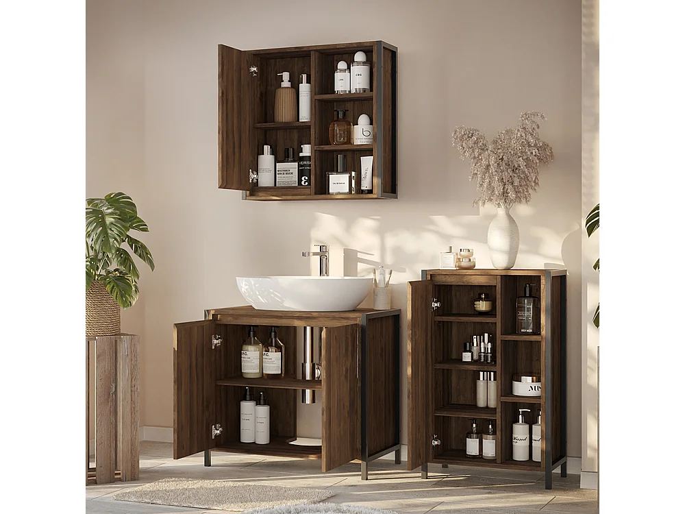 Meubles bain chêne/noir 70x40x65 naola