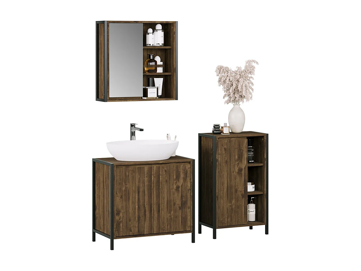 Meubles bain chêne/noir 70x40x65 naola