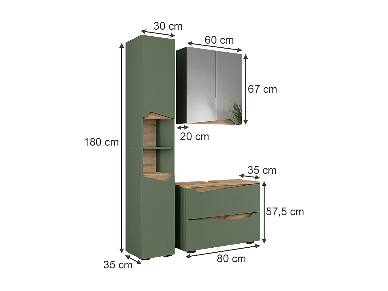 Badkamermeubelset groen/kunstzinnig 80x35x57.5 marelle