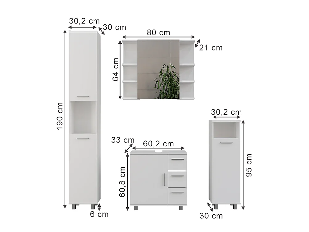 Set di mobili da bagno bianco 60.2x33x60.8 ilias